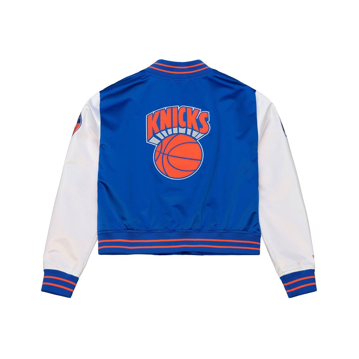 Women's Mitchell & Ness Knicks Double Clutch Crop Satin Jacket - Back View