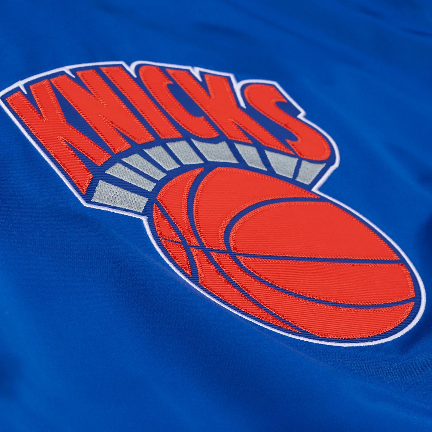 Women's Mitchell & Ness Knicks Double Clutch Crop Satin Jacket - Patch View