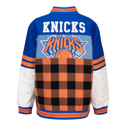 Women's Wild Collective Knicks Multi Vintage Bomber Jacket - Back View