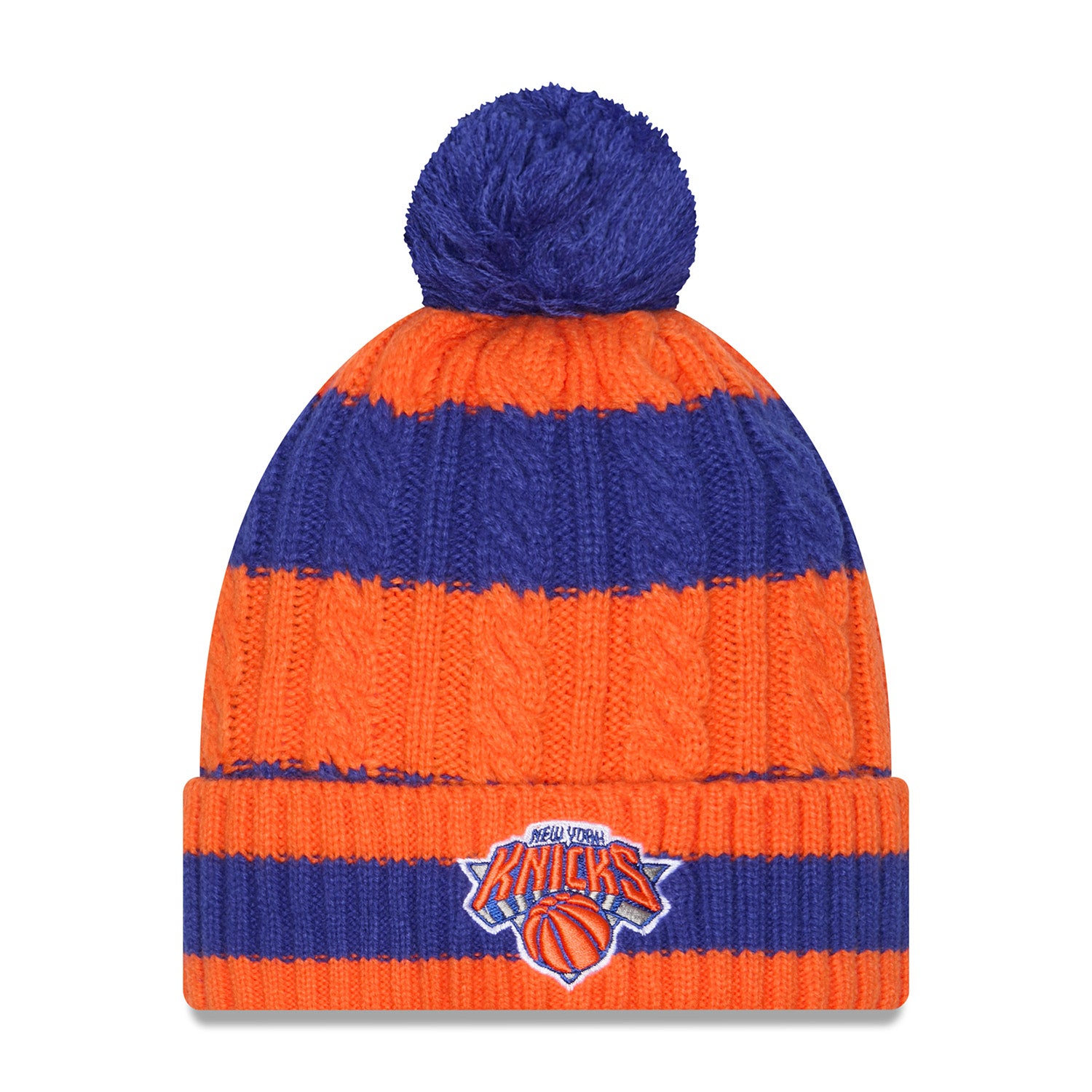 Women's New Era Knicks Braided Royal/Orange Knit Pom - Front View