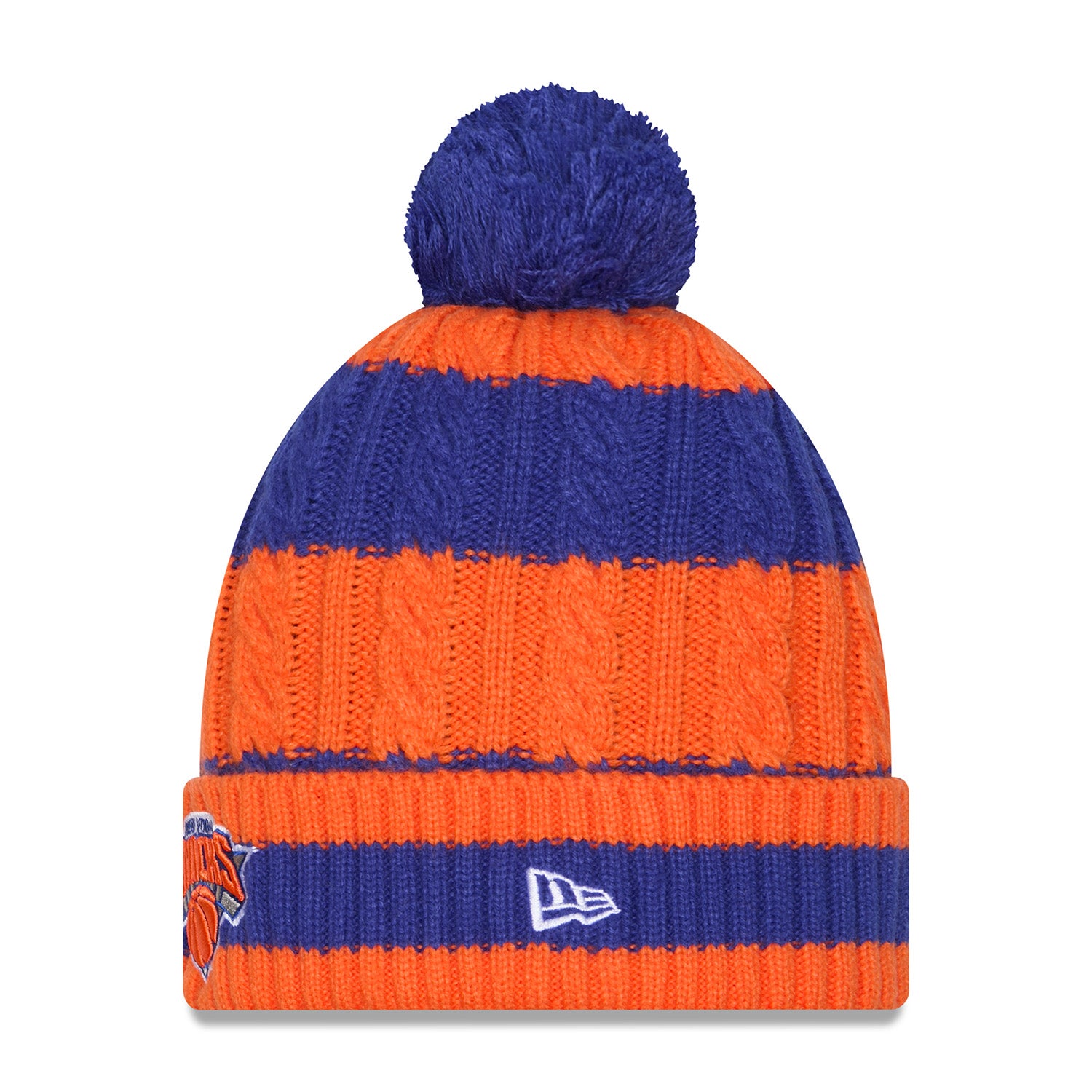 Women's New Era Knicks Braided Royal/Orange Knit Pom - Side Vew