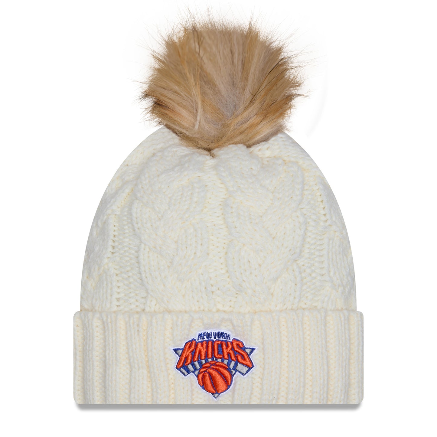 Women's New Era Knicks Fur Chrome Knit Pom - Front View