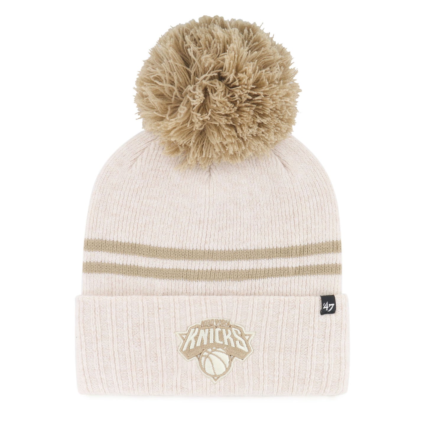 Women's '47 Brand Knicks Natural Latte Pom Cuff Knit - Front View