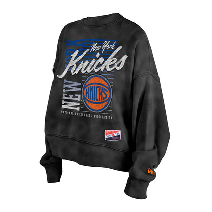 Women's New Era Knicks Throwback Washed Black Crew - Front View