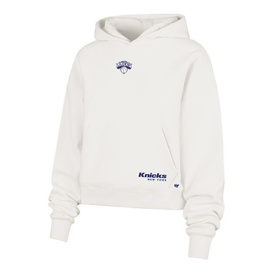 Womens 47 Brand Knicks Sandstone Sue Foundation Hood In White - Front View