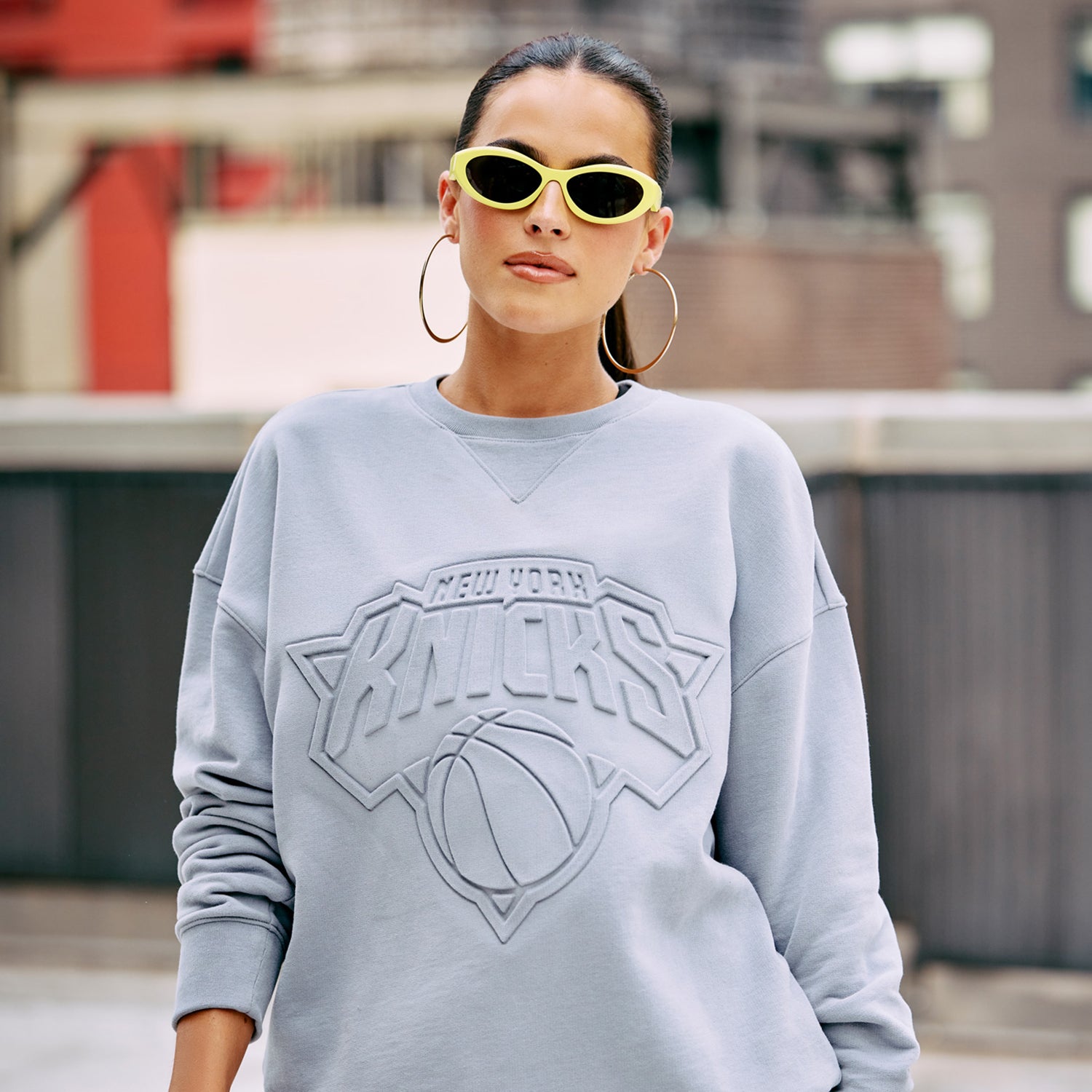 Terez Knicks Grey Cotton Cloud Embossed Crew - Front View