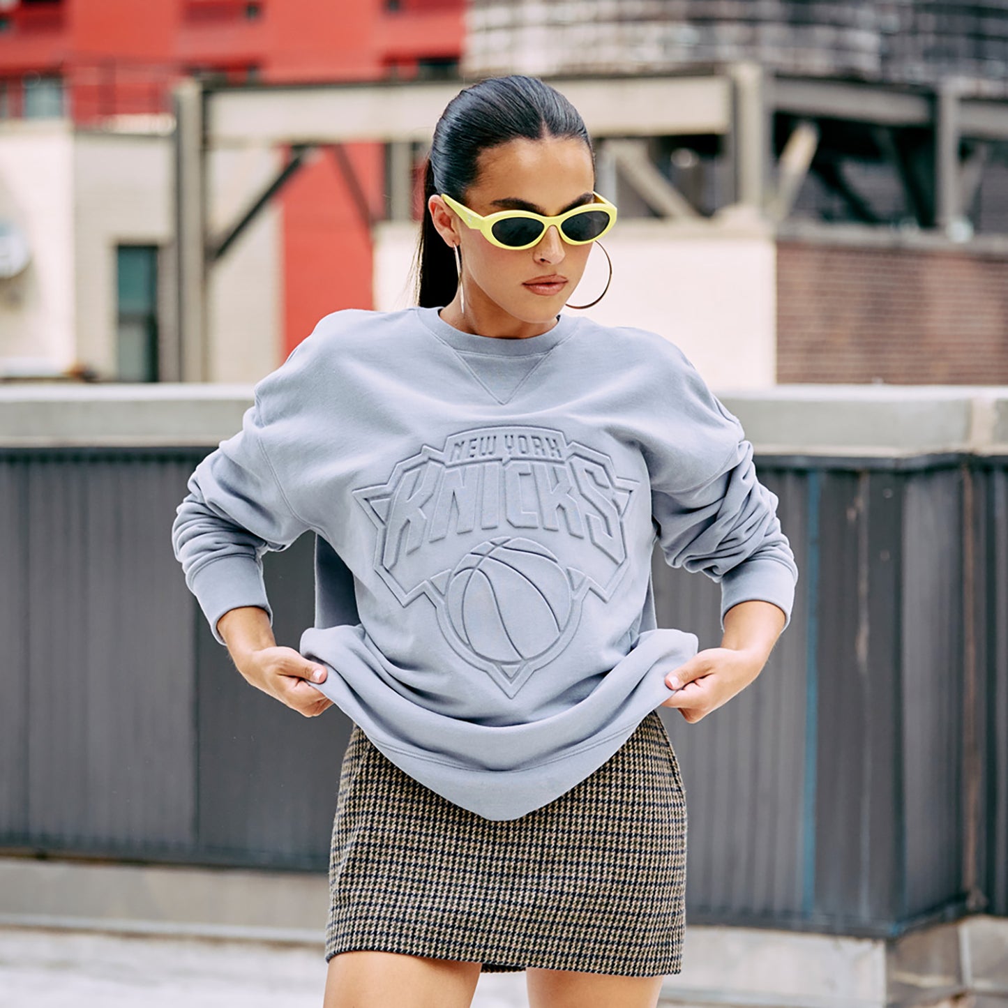 Terez Knicks Grey Cotton Cloud Embossed Crew - Front View