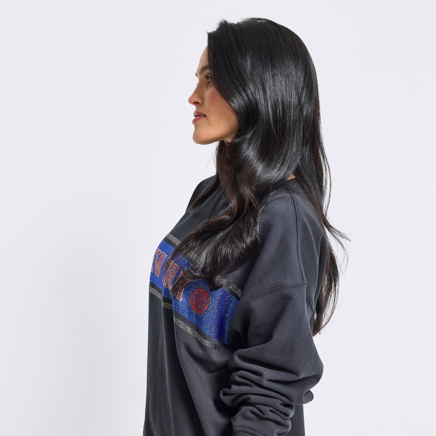 Terez Knicks Black New York Gemstone STripe Logo Crew - Side View