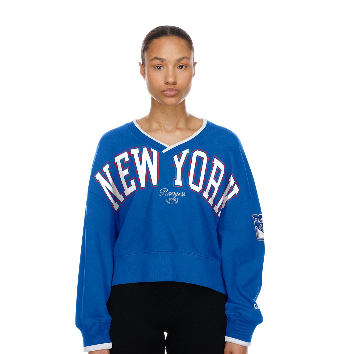 Women's New Era Knicks Royal V-Neck Sweater - Front View