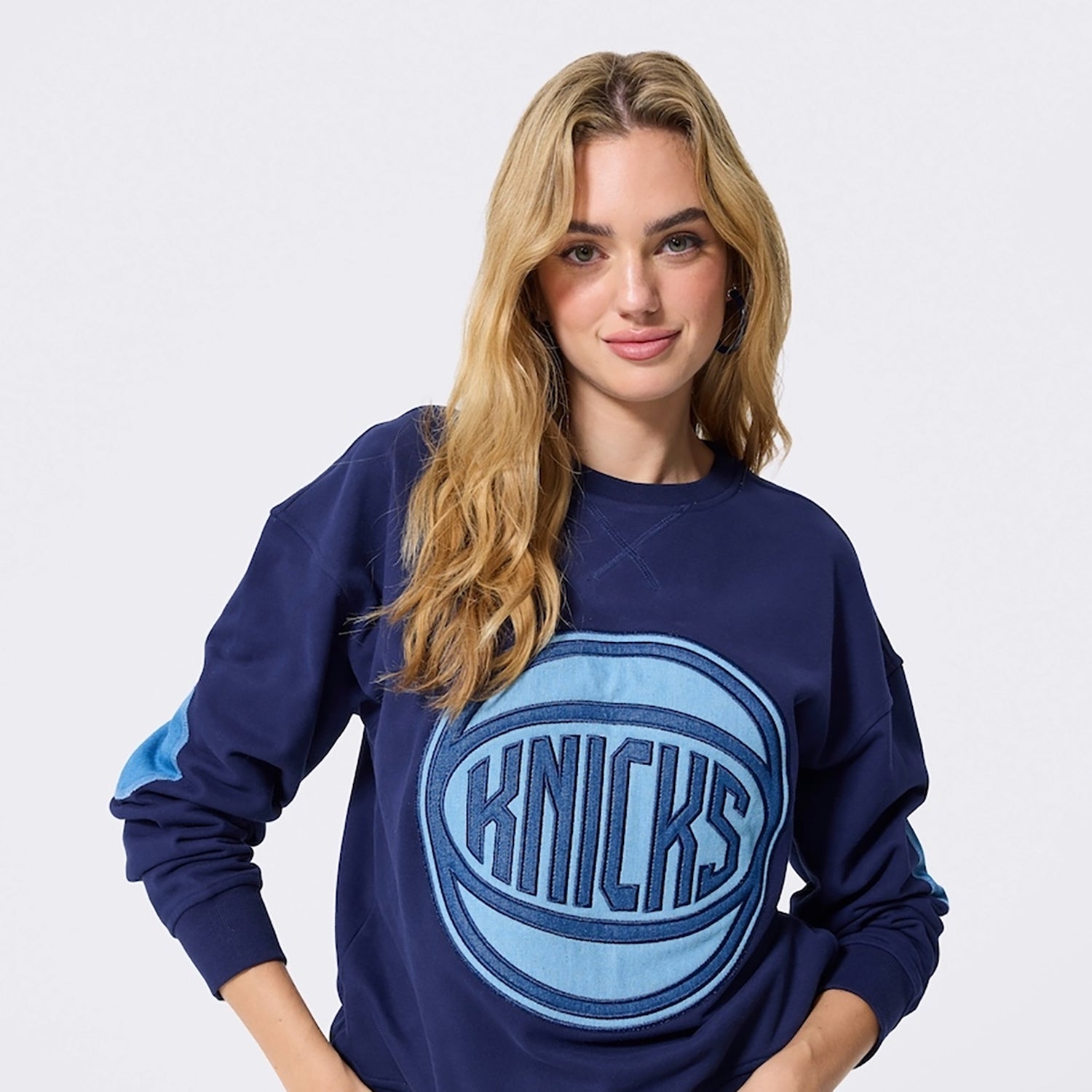 Terez Knicks Denim Patch Crew - Front View