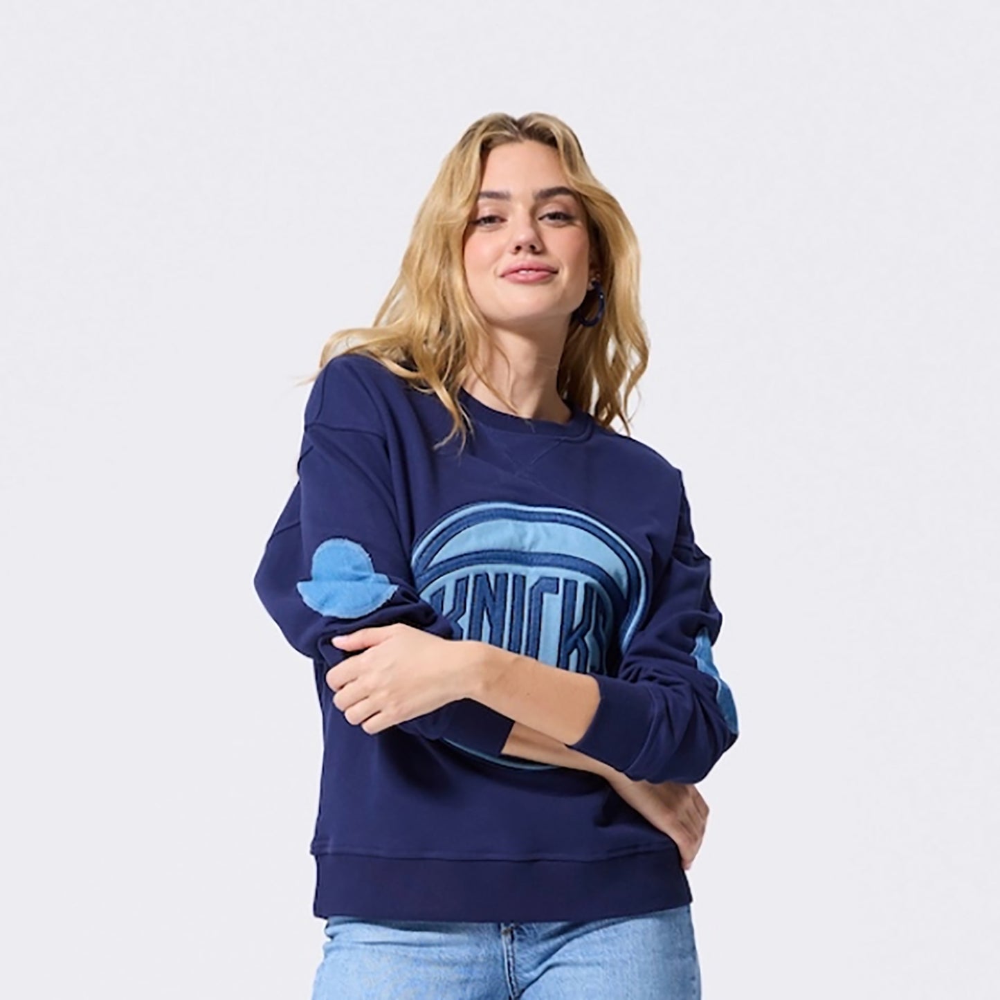 Terez Knicks Denim Patch Crew - Front View