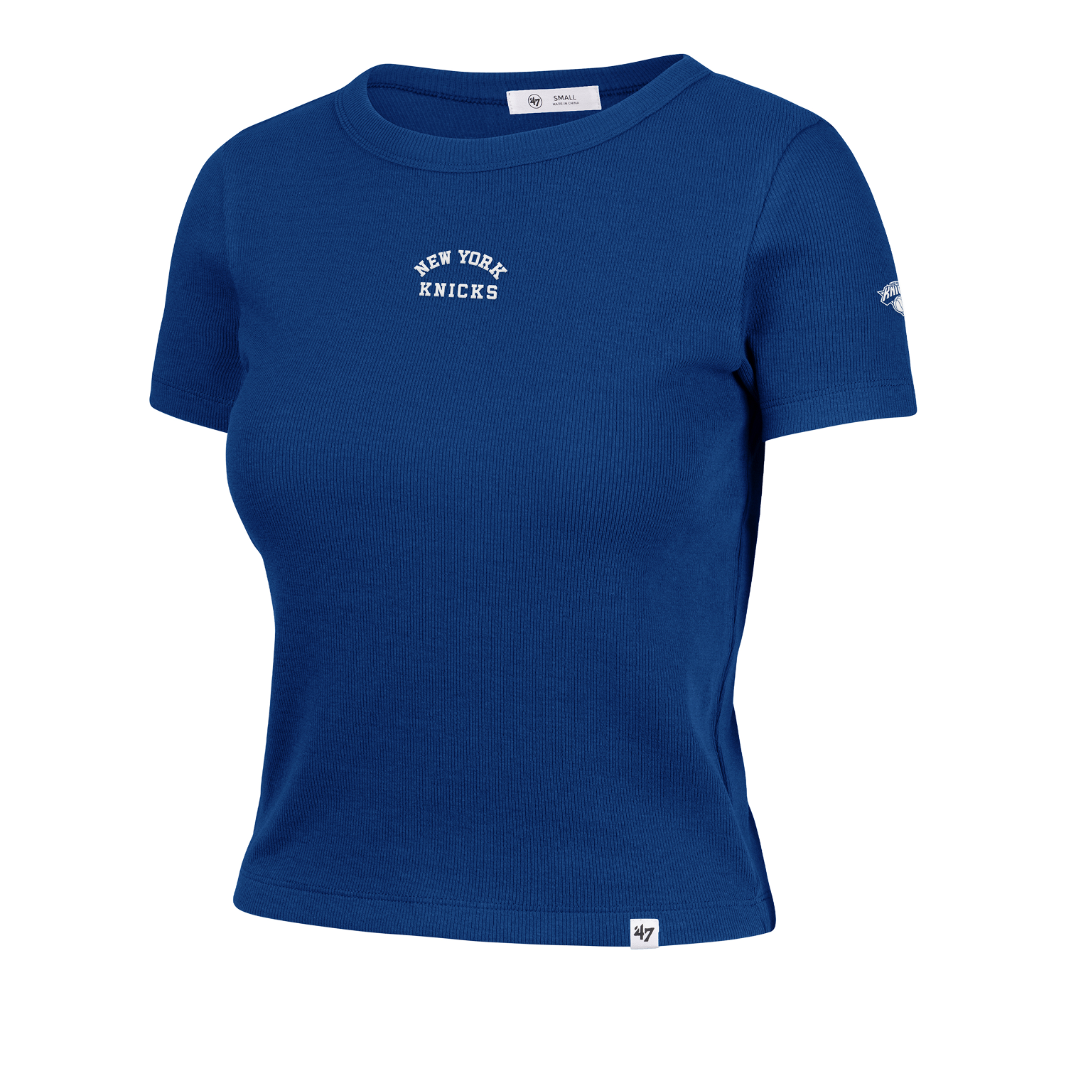 Women's 47 Brand Knicks Spirited Baby Rib Tee In Blue - Front View