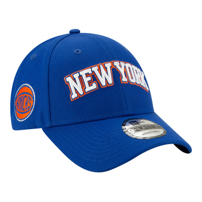 New Era Knicks Wordmark Royal 9FORTY Adjustable Hat In Blue - Front View