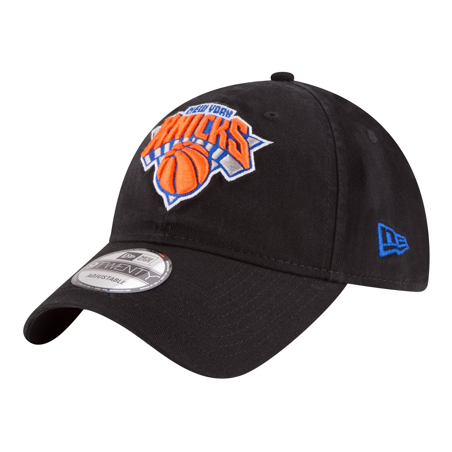New Era Knicks 9TWENTY Core Classic Adjustable Hat In Black - Front RIght View