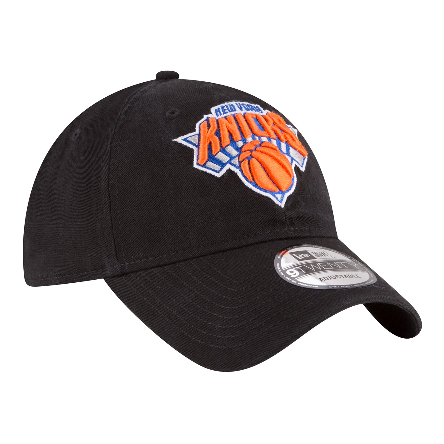 New Era Knicks 9TWENTY Core Classic Adjustable Hat In Black - Front Left View