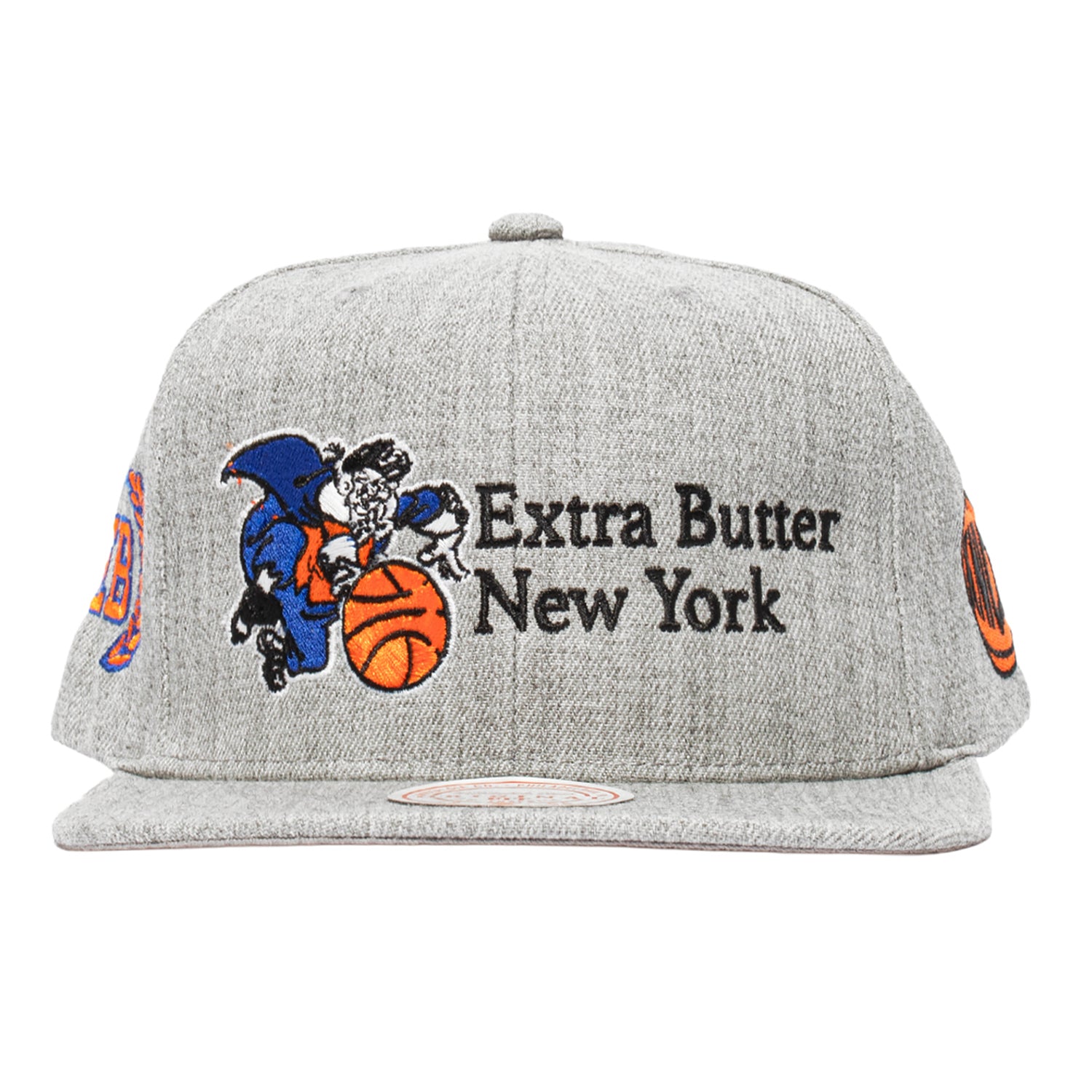 Knicks x Extra Butter x Mitchell & Ness Origin Snapback In Grey - Front View