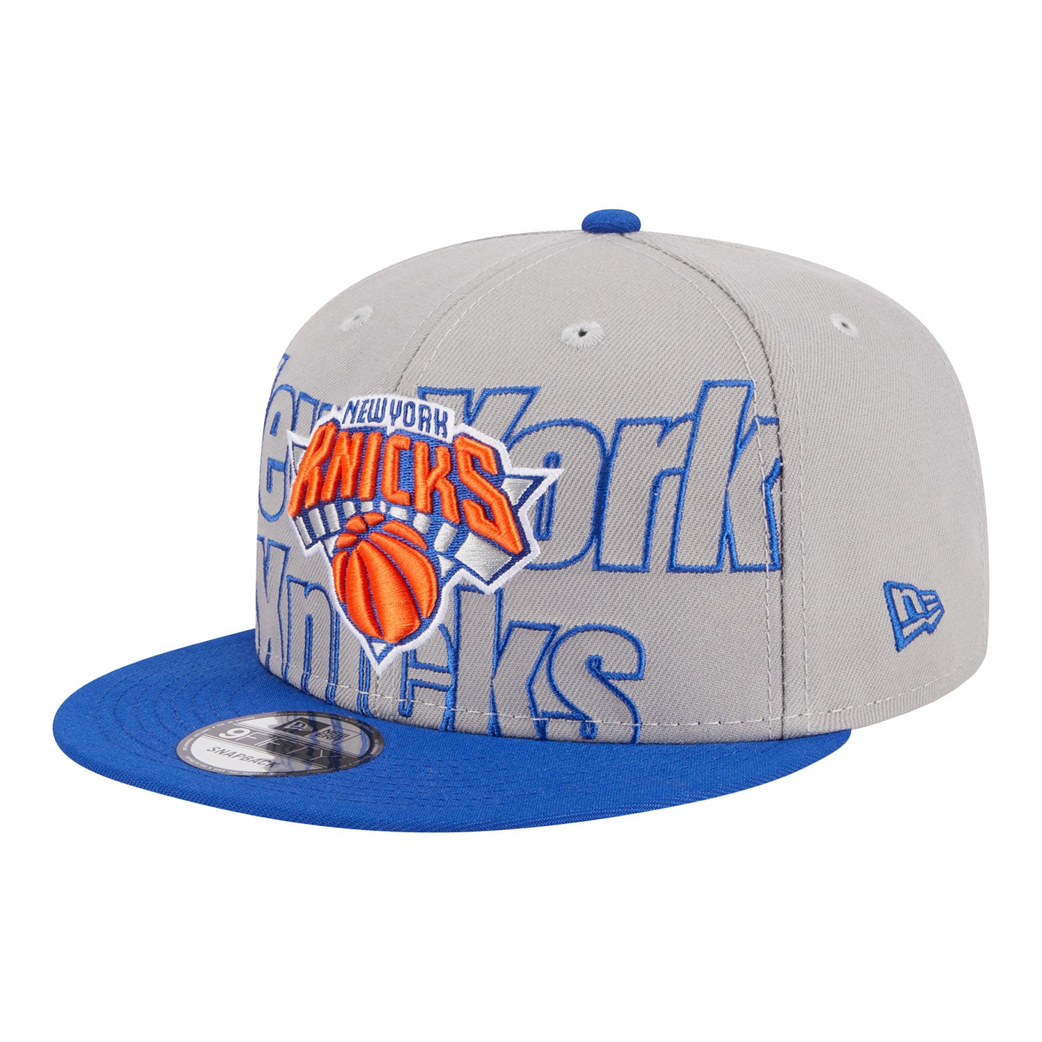 New Era Knicks 2023 Official Draft 950 Snapback Hat - In Grey - Angled Left View