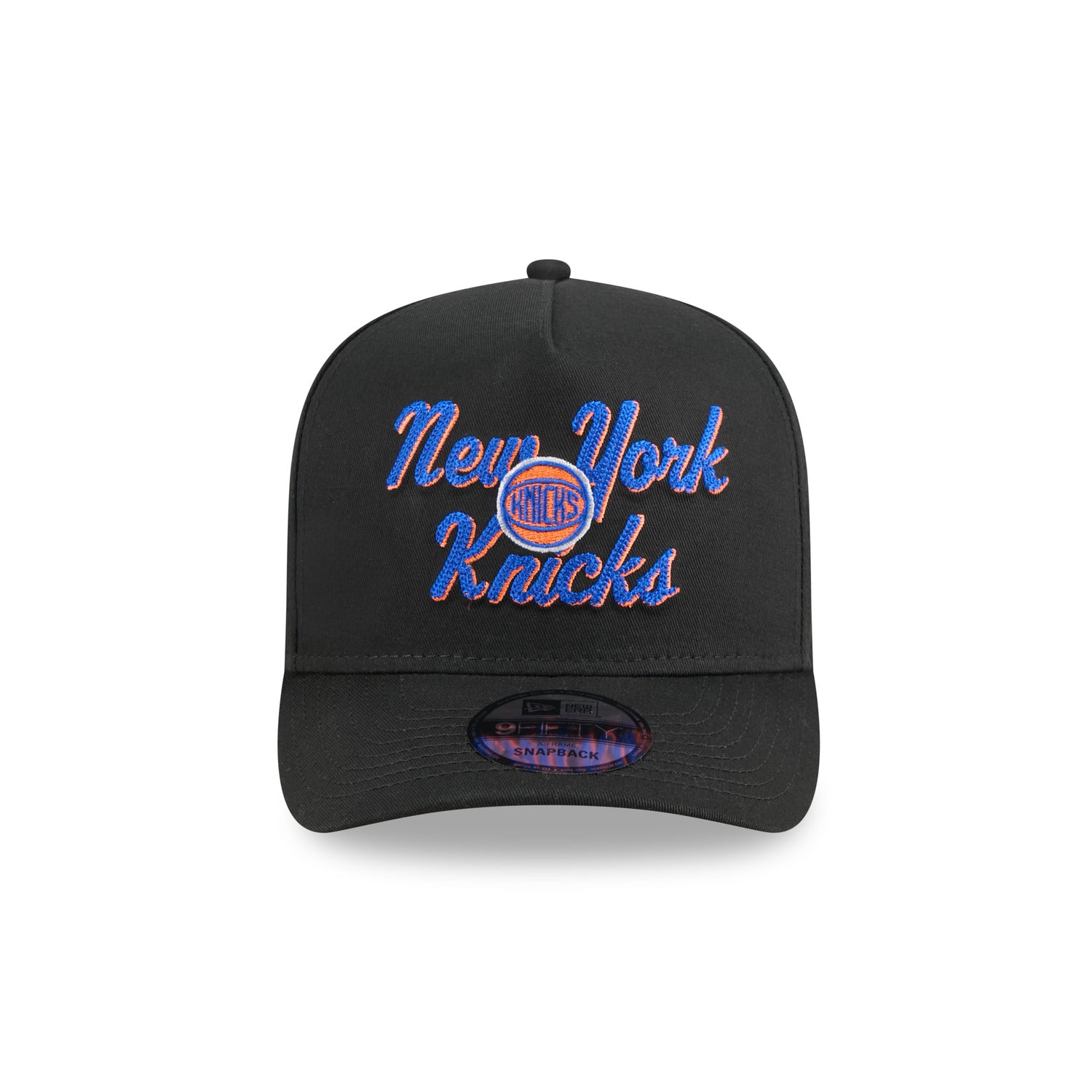 New Era Knicks Chainstitch 950 A Frame Snapback Black - Front View