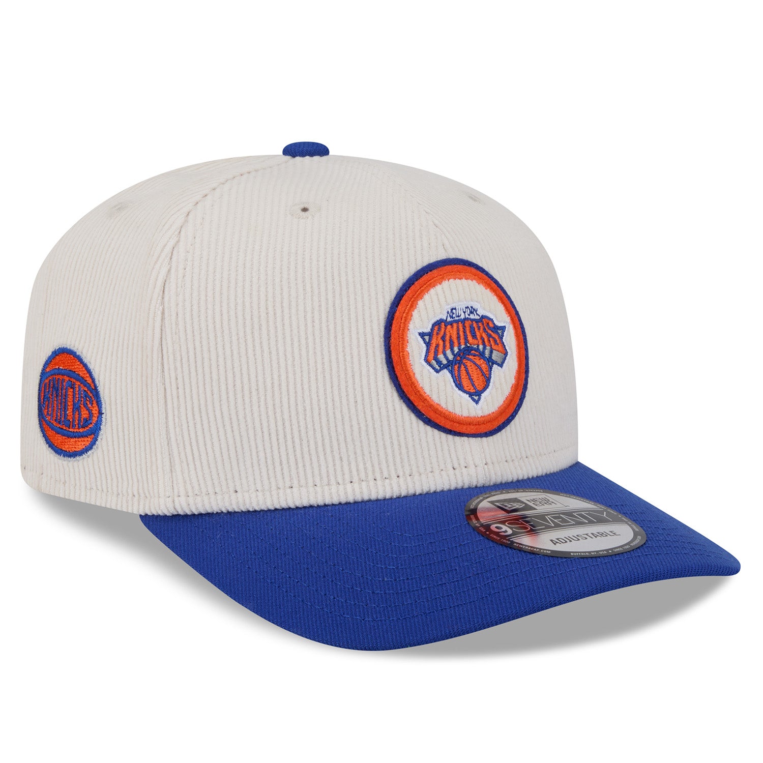New Era Knicks Loyal Corduroy 970 Stretch Snapback Chrome/Royal - Front Right View