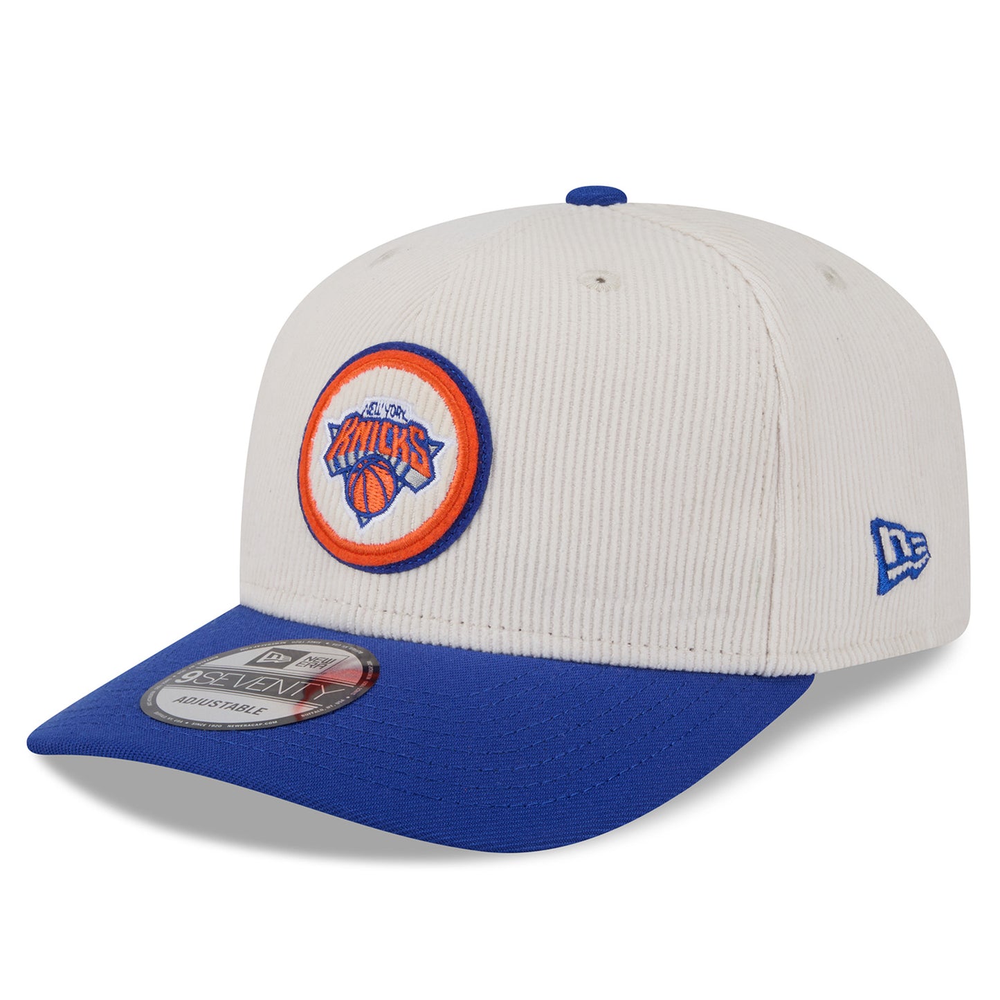 New Era Knicks Loyal Corduroy 970 Stretch Snapback Chrome/Royal - Front Left View