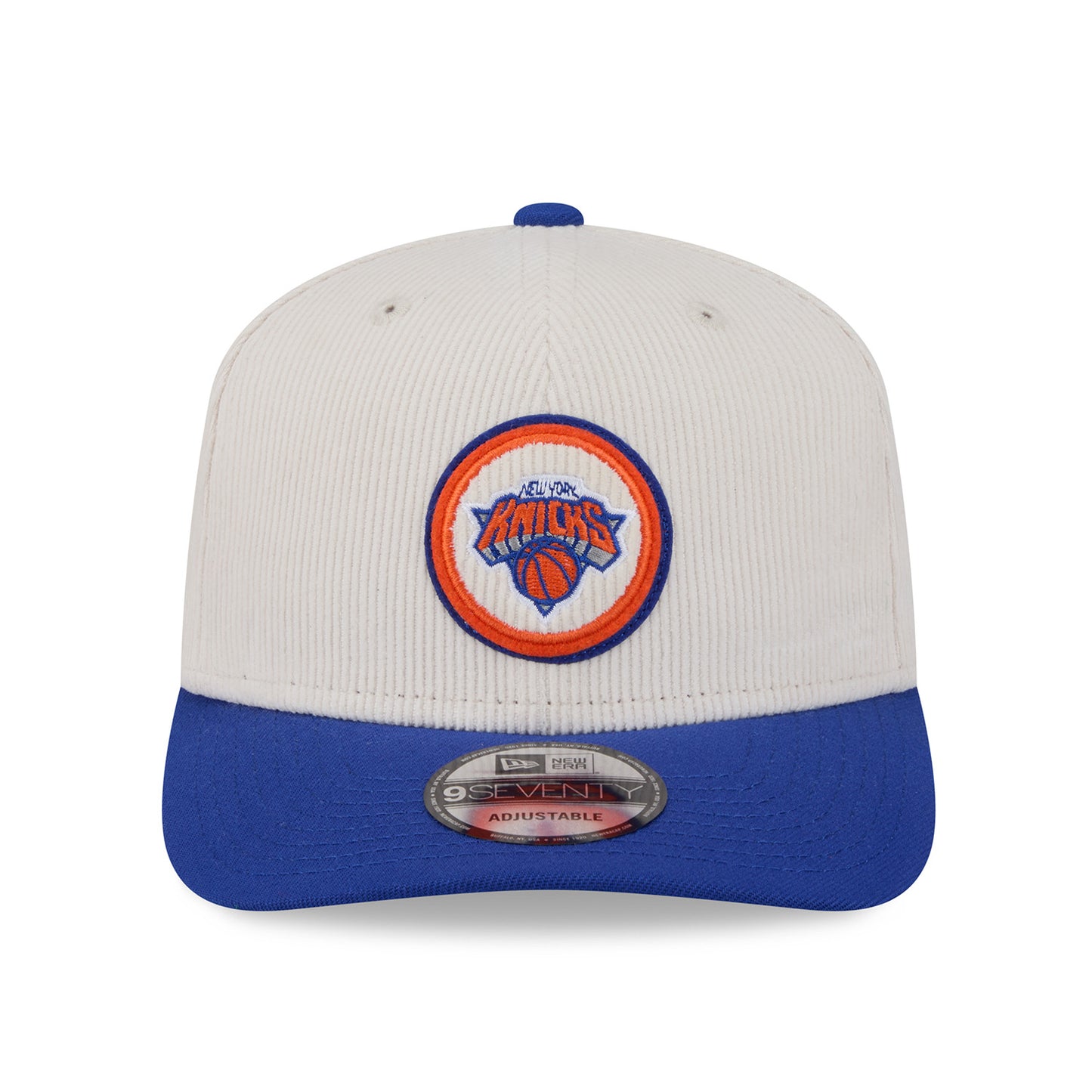 New Era Knicks Loyal Corduroy 970 Stretch Snapback Chrome/Royal - Front View