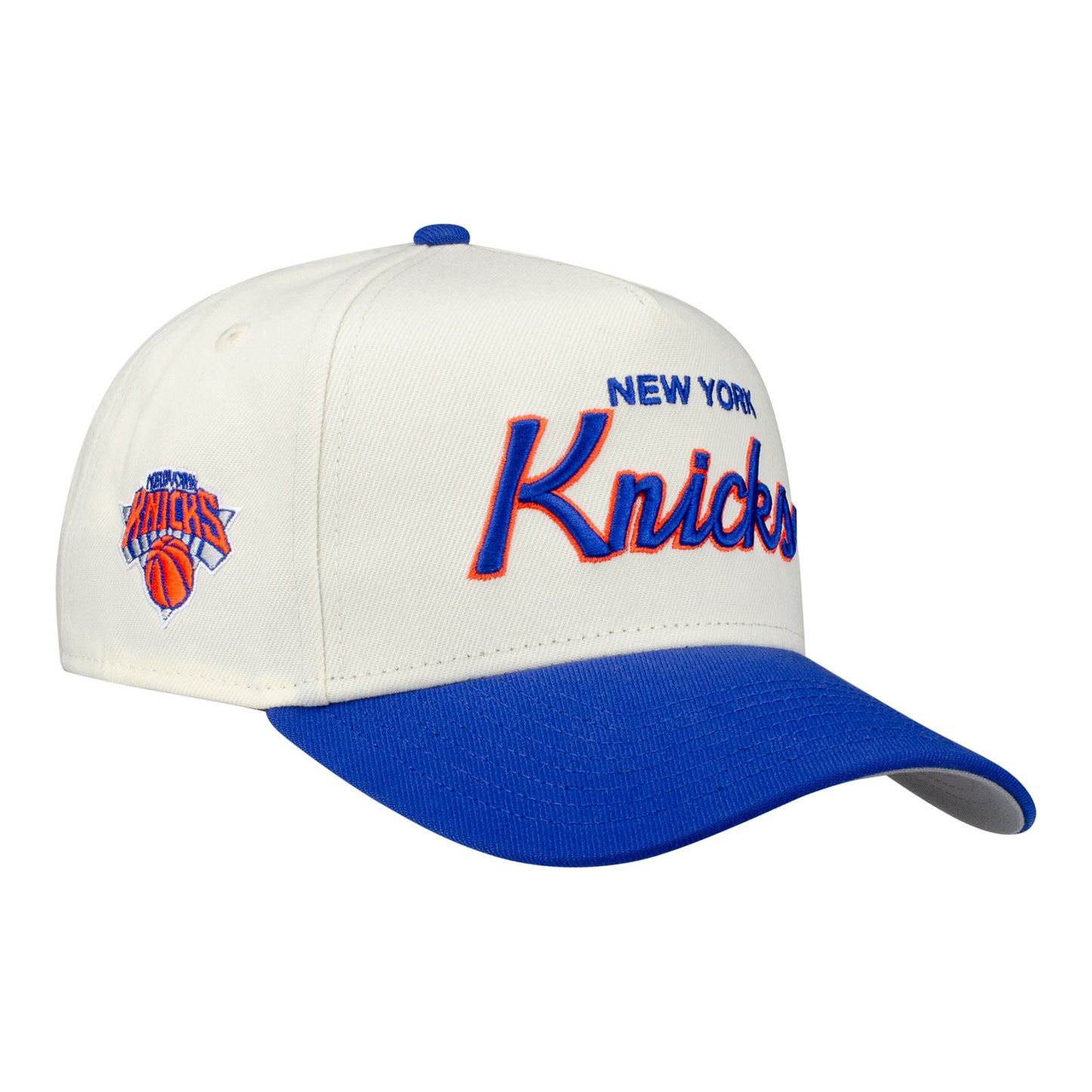 New Era Knicks Chrome White/Royal Script 940 A-Frame Snapback