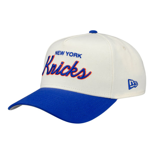 New Era Knicks Chrome White/Royal Script 940 A-Frame Snapback