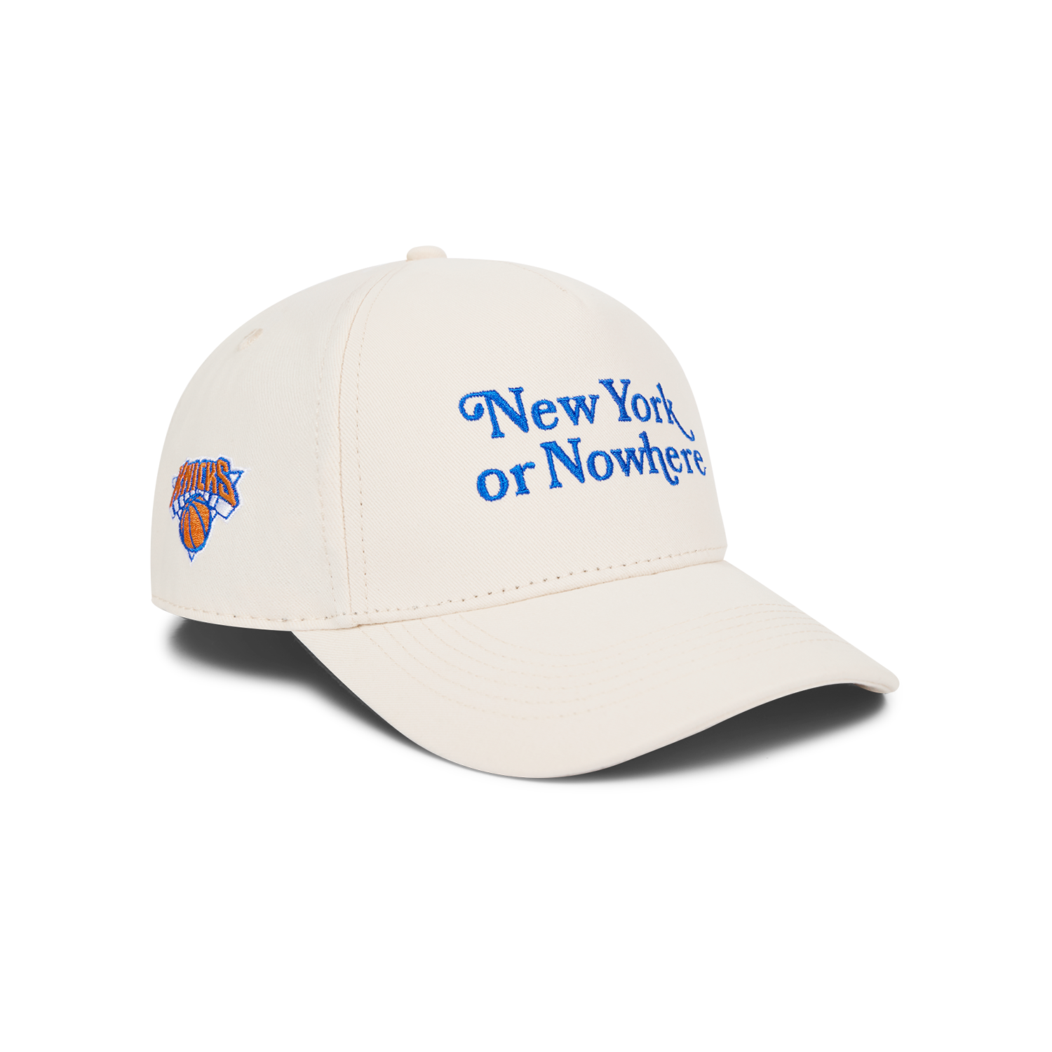 NYON x Knicks Ivory Motto Cotton Twill Snapback - Front Right view