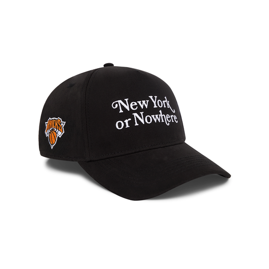 NYON x Knicks Black Motto Cotton Twill Snapback - Front Right View