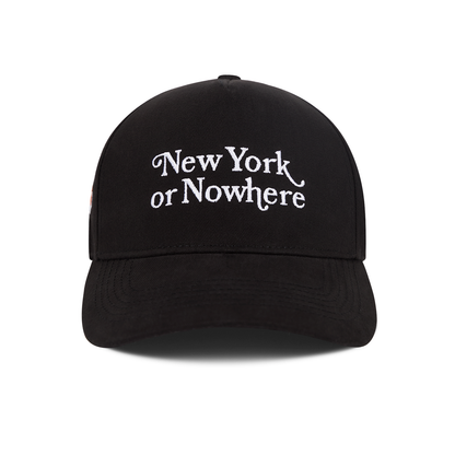 NYON x Knicks Black Motto Cotton Twill Snapback - Front View