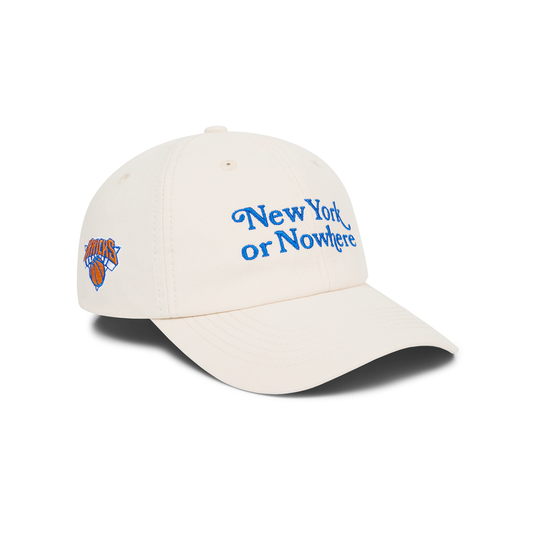 NYON x Knicks Ivory Motto Cotton Twill Dad Hat - Front Left View