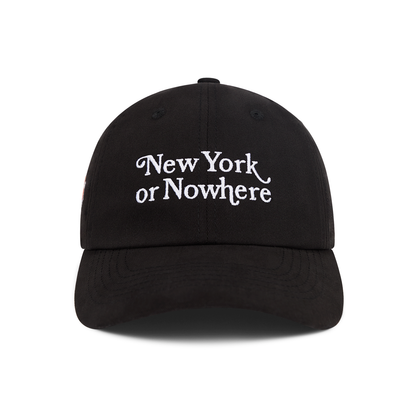NYON x Knicks Black Motto Cotton Twill Dad Hat - Front View