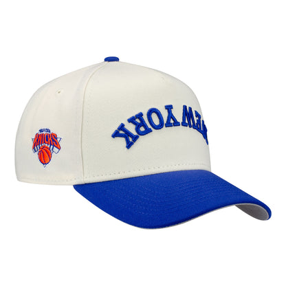 New Era Knicks Upside Down Two-Tone Chrome/Royal 940 A-Frame Snapback - Side View
