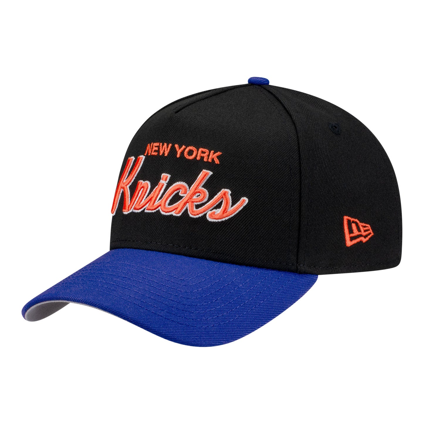 New Era Knicks Script Two-Tone Black/Royal 940 A-Frame Snapback