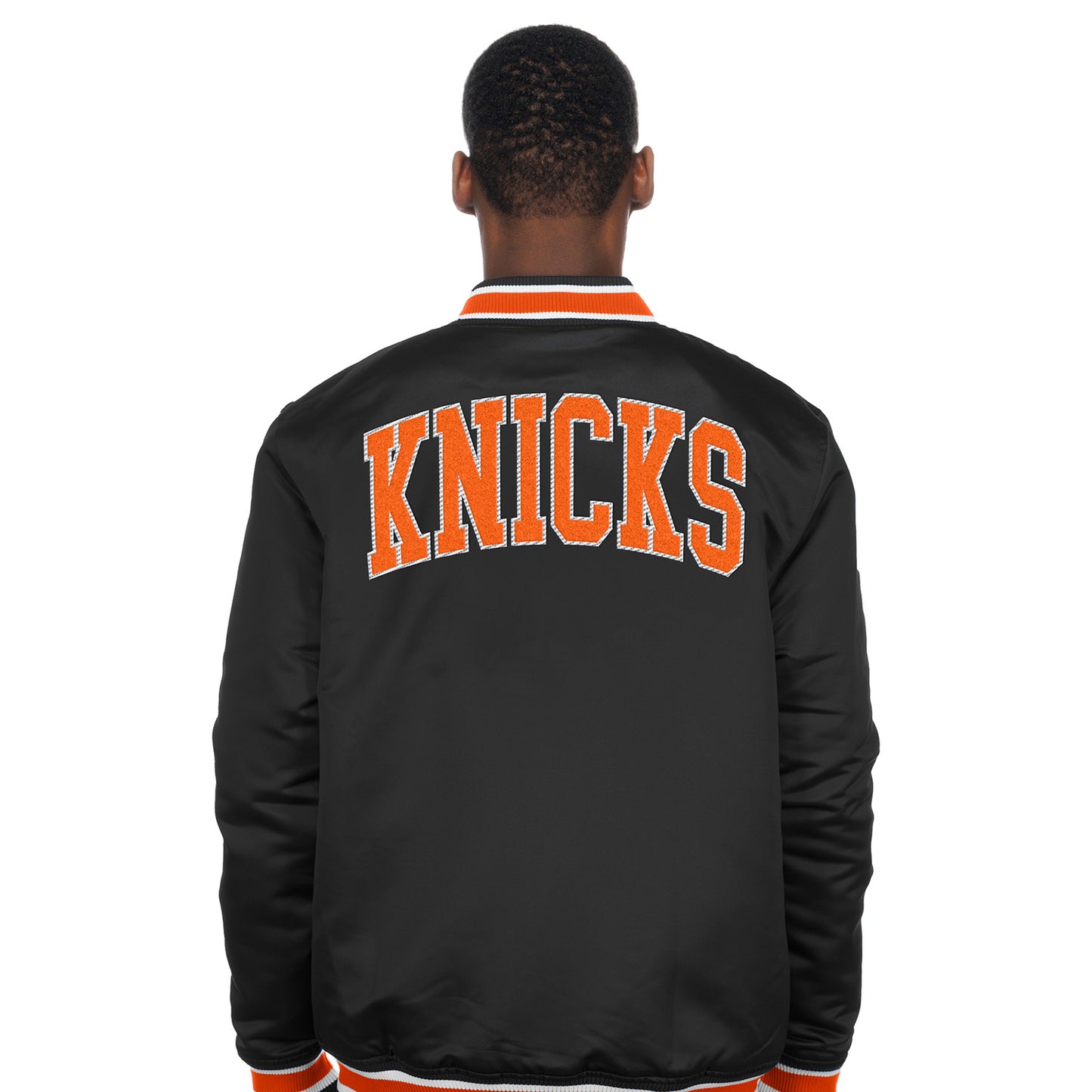 New Era Knicks Sport Classic Snap Front Black Satin Jacket - Back View