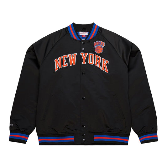 Mitchell & Ness Knicks Black Vintage Wordmark Lightweight Satin Jacket - Front View