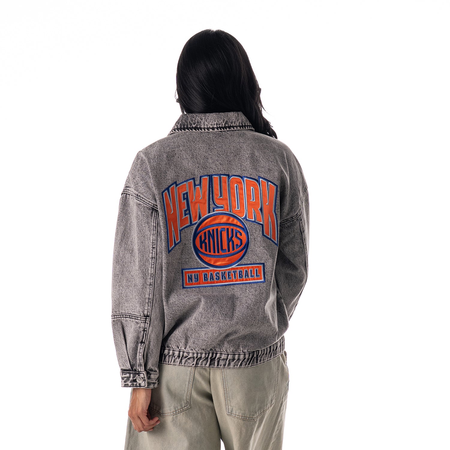Wild Collective Knicks Oversized Cargo Denim Jacket - Back View
