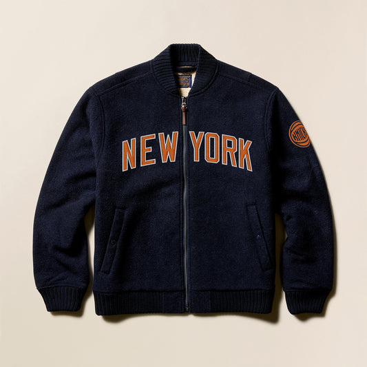 Faherty Knicks Navy Fleece Lined Bomber - Front View