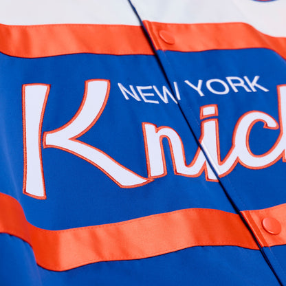 Mitchell & Ness Knicks Team Color Head Coach Lightweight Satin Jacket - Wordmark View