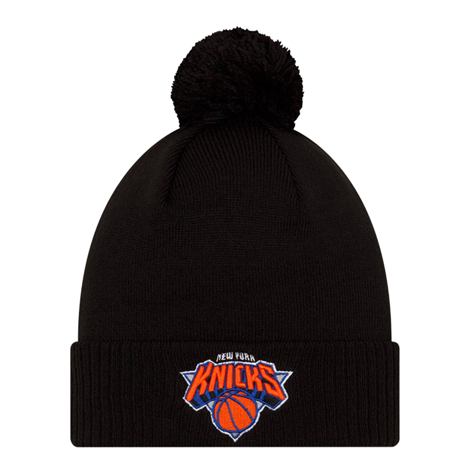 New Era Knicks 21-22 Alt City Edition Knit Pom Hat In Black - Front View