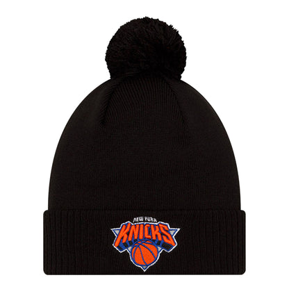 New Era Knicks 21-22 Alt City Edition Knit Pom Hat In Black - Front View