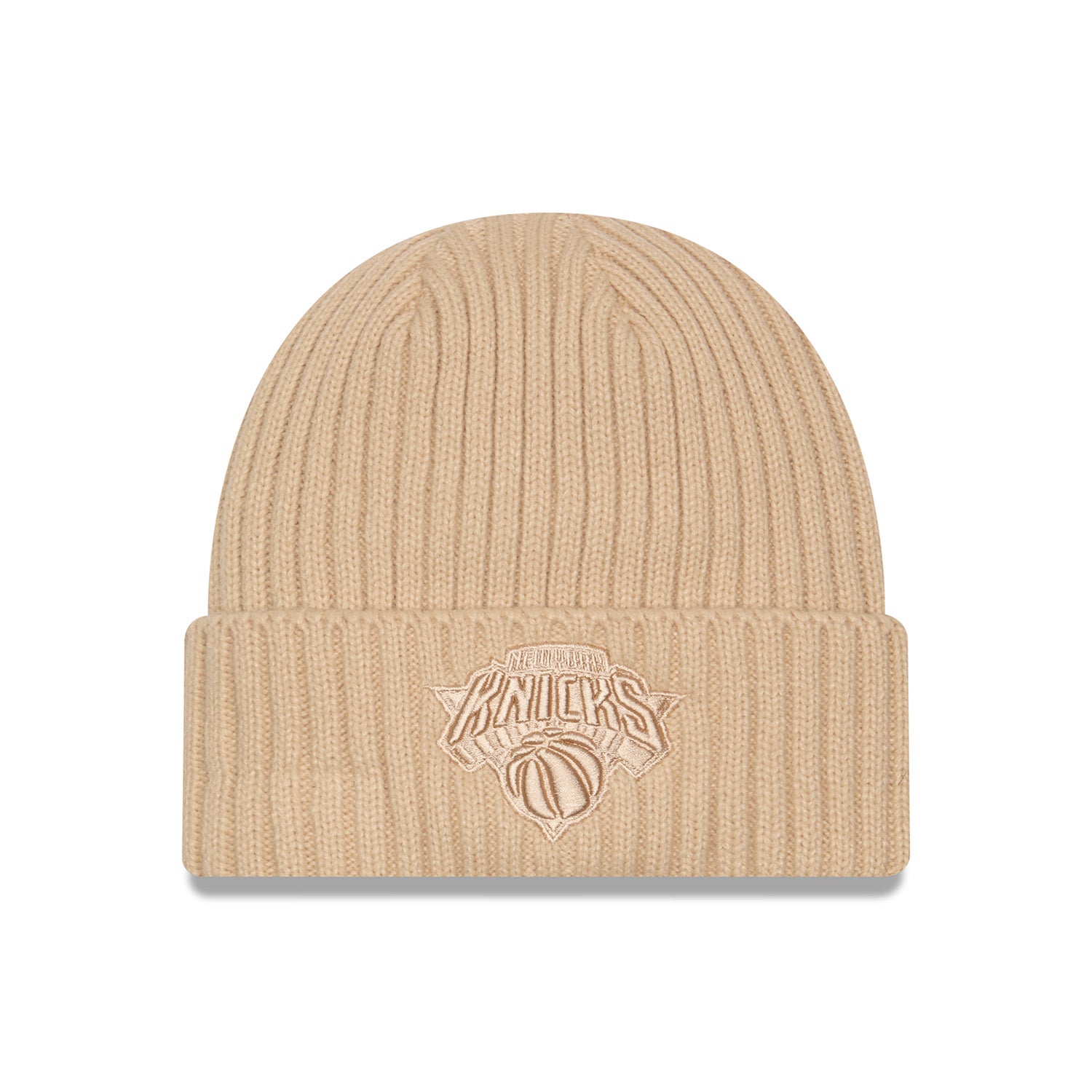 New Era Knicks Color Pack Taupe Knit Cuff - Front View
