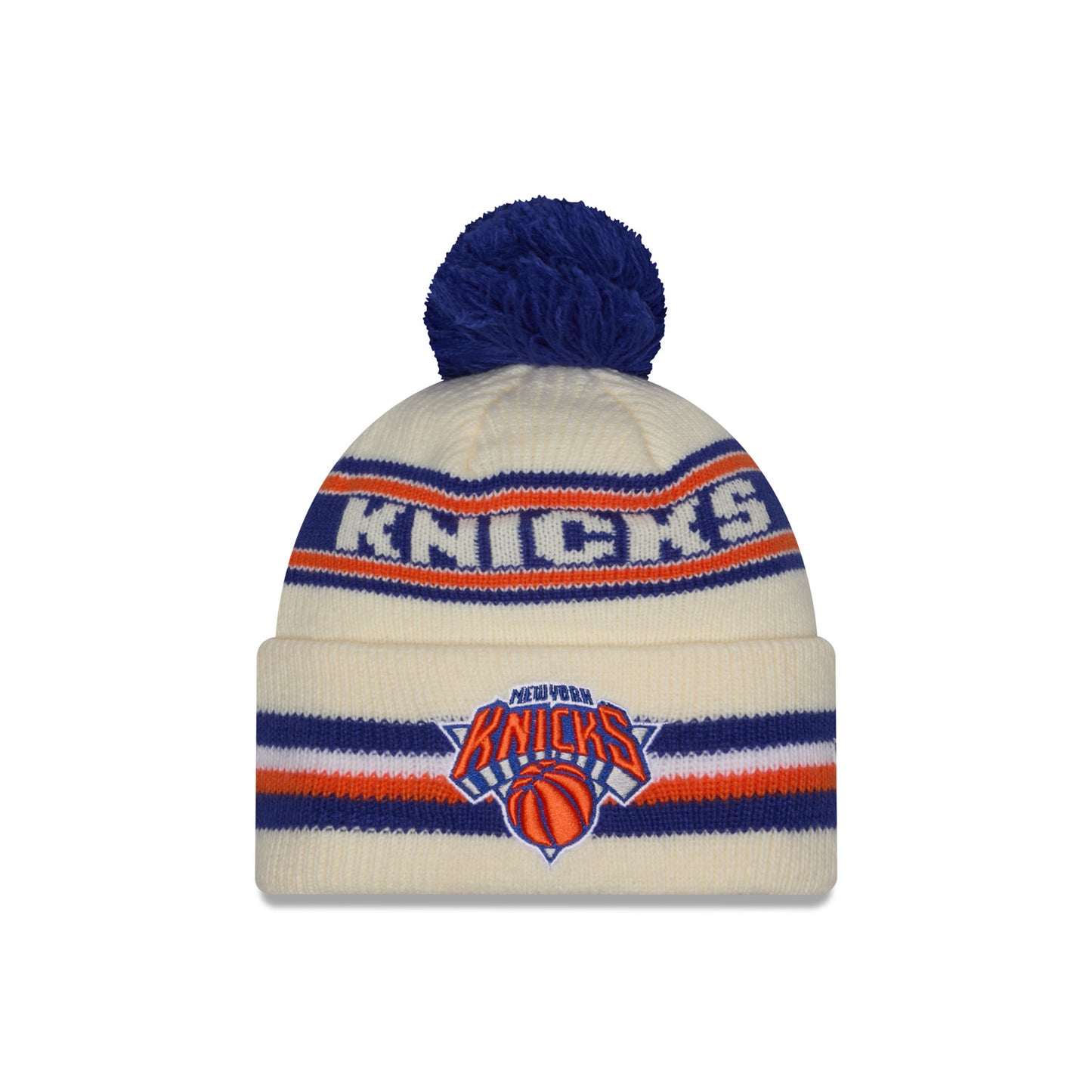 New Era Knicks Classic Chrome/Royal Knit Pom - Front View