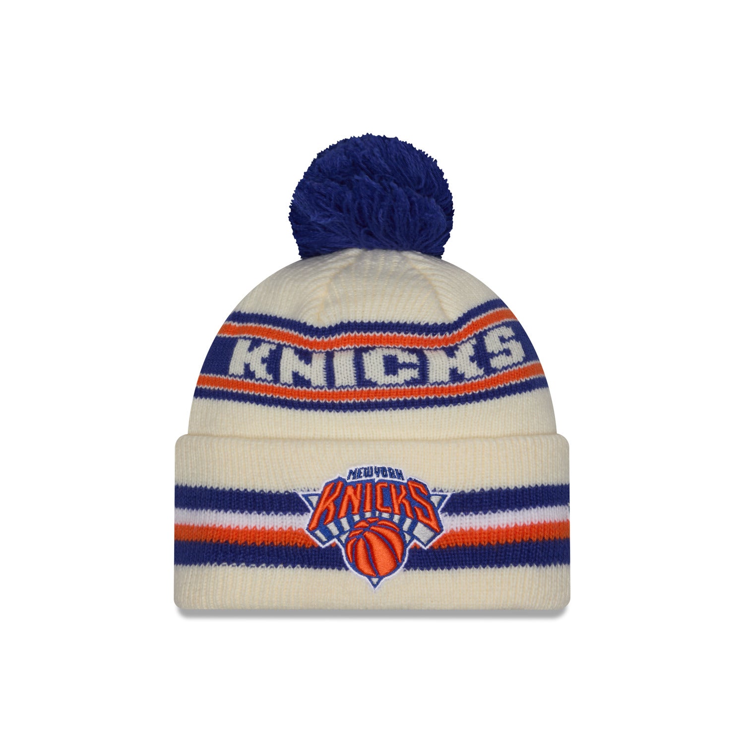 New Era Knicks Classic Chrome/Royal Knit Pom - Front View