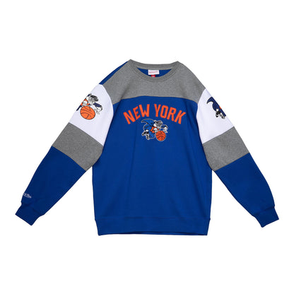 Knicks Mitchell & Ness Overtime Fleece Crew In Blue - Front View