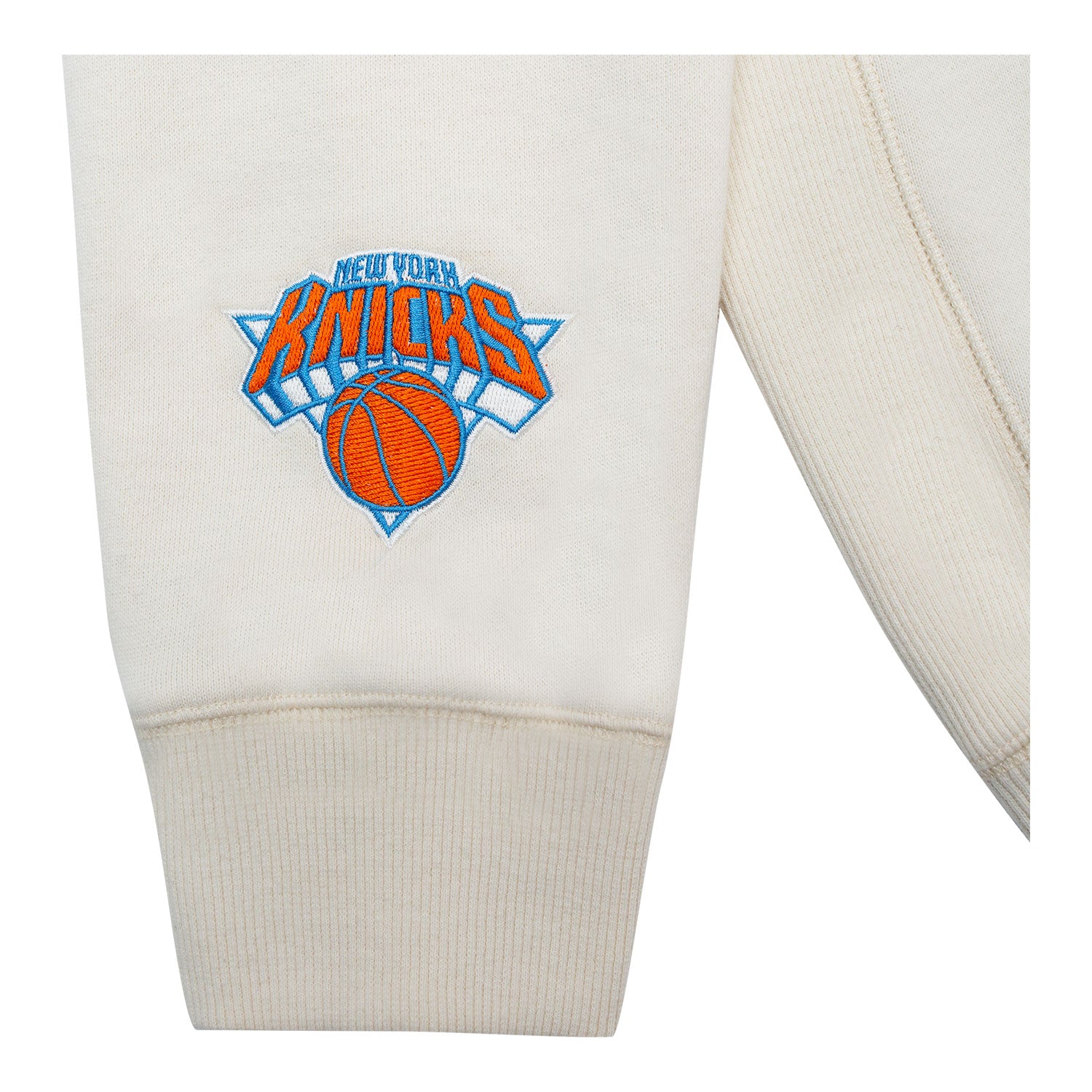 NYON x Knicks "Heyday" Crewneck - In White - Close Up Sleeve View