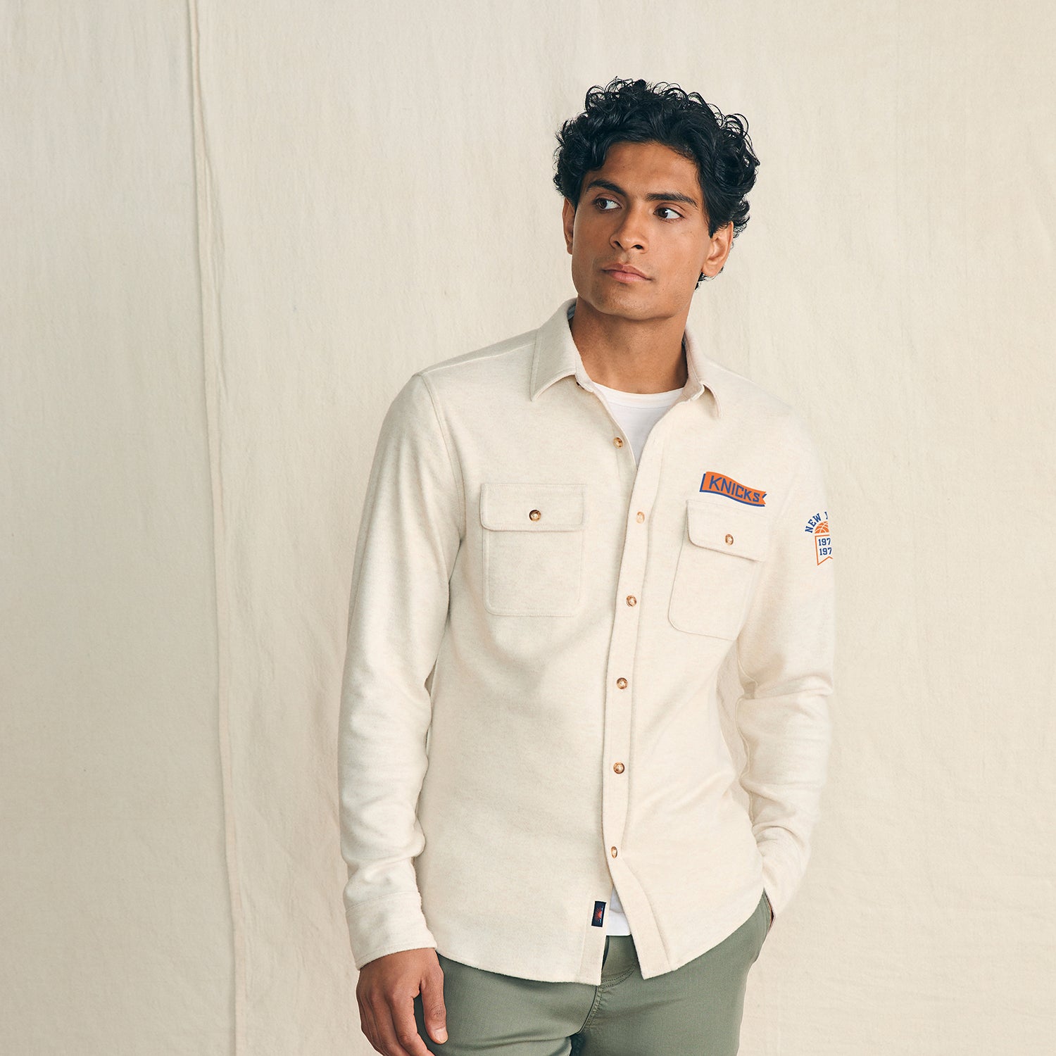 Faherty Knicks Cream Legend Sweater Shirt - Front View