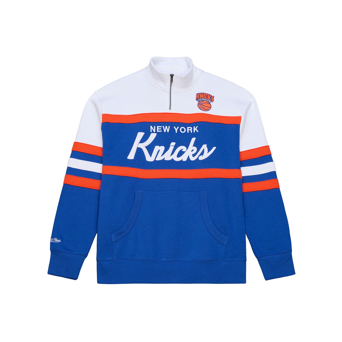 Mitchell & Ness Knicks Team Color Head Coach 1/4 Zip Pullover - Front View