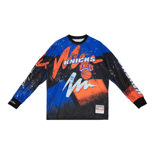 Mitchell & Ness Knicks Hyper Hoops Moto Longsleeve Tee In Multi-Color - Front View
