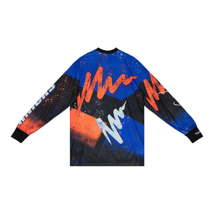 Mitchell & Ness Knicks Hyper Hoops Moto Longsleeve Tee In Multi-Color - Back View